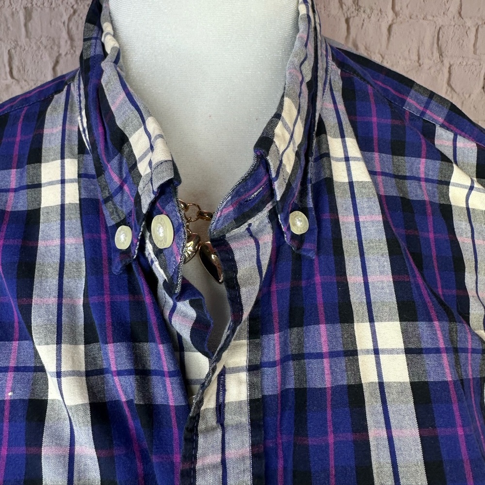 J. Crew Purple and White Plaid button down large - Picture 7 of 9
